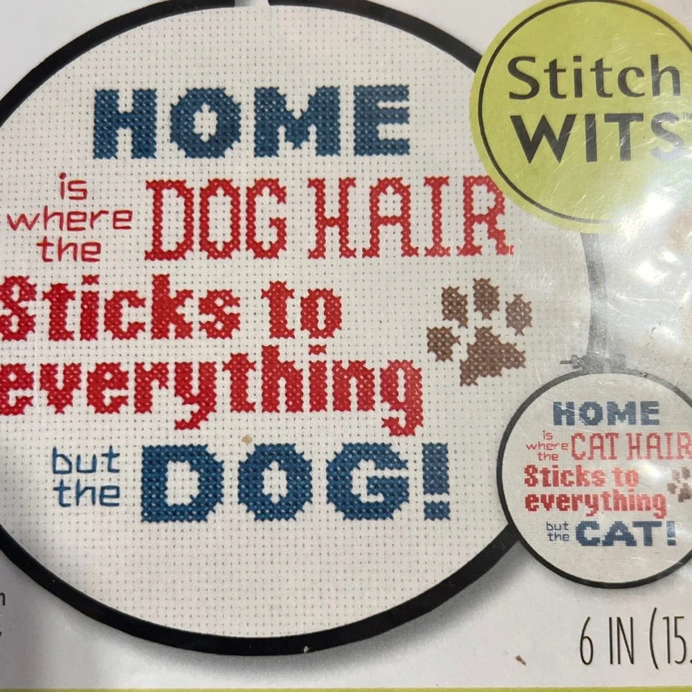 Dimensions 6in Cross Stitch‎ Kit Ivory New Funny Dog Cat Hair Pet Art 72-74122